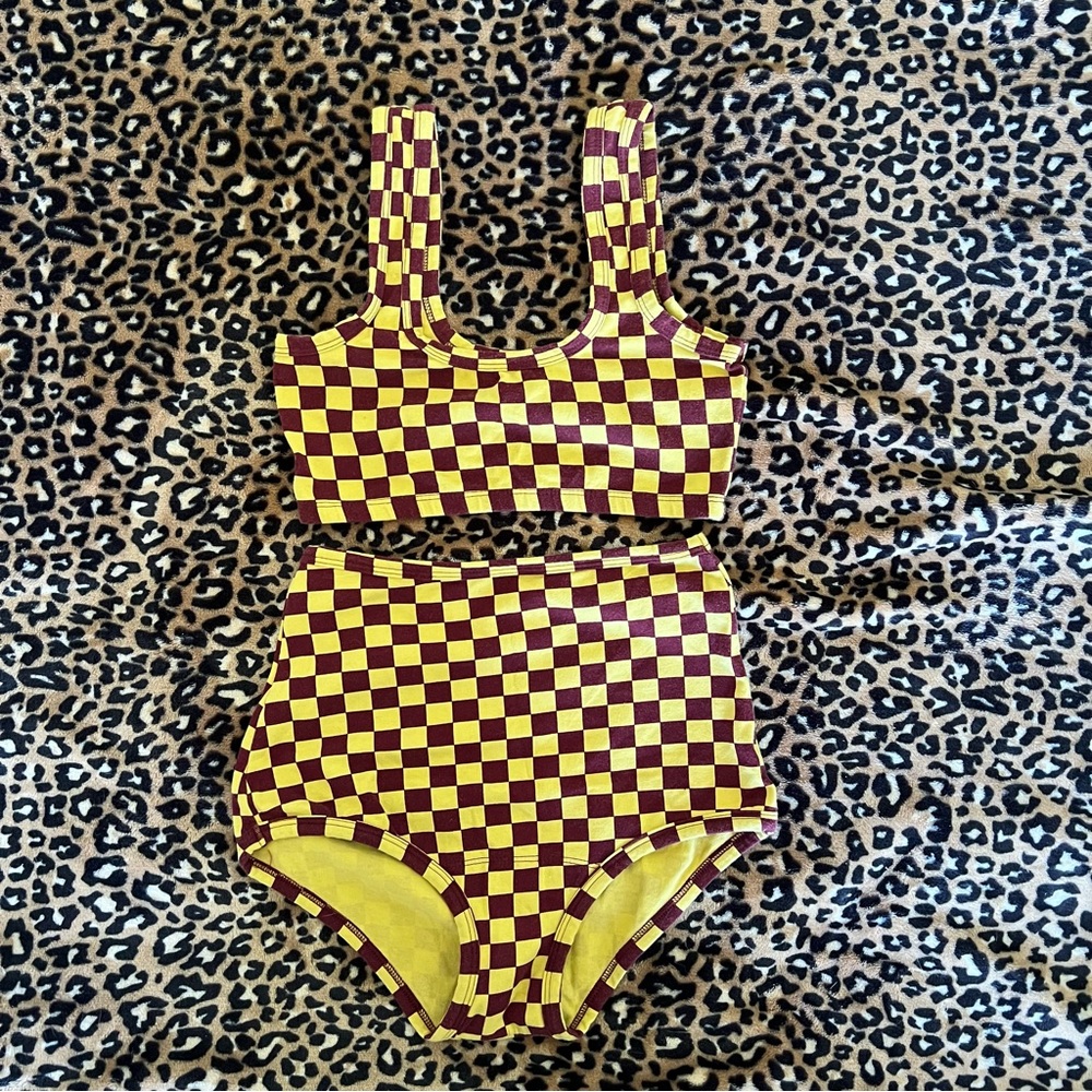 ARQ Set Wide Strap Bralette (M) and High Waisted Underwear (S) Pierrot checkered